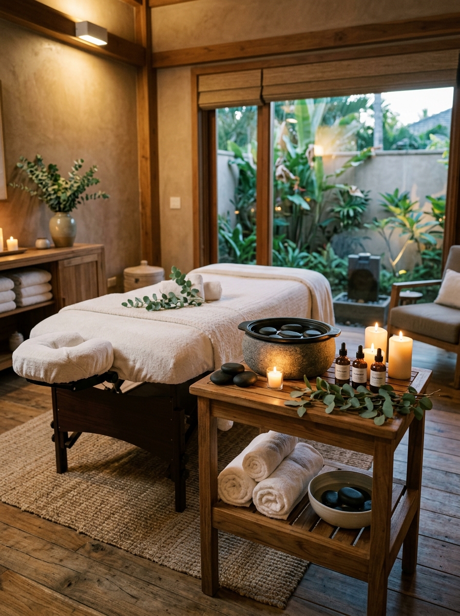 Recover — spa treatment room with hot stones
